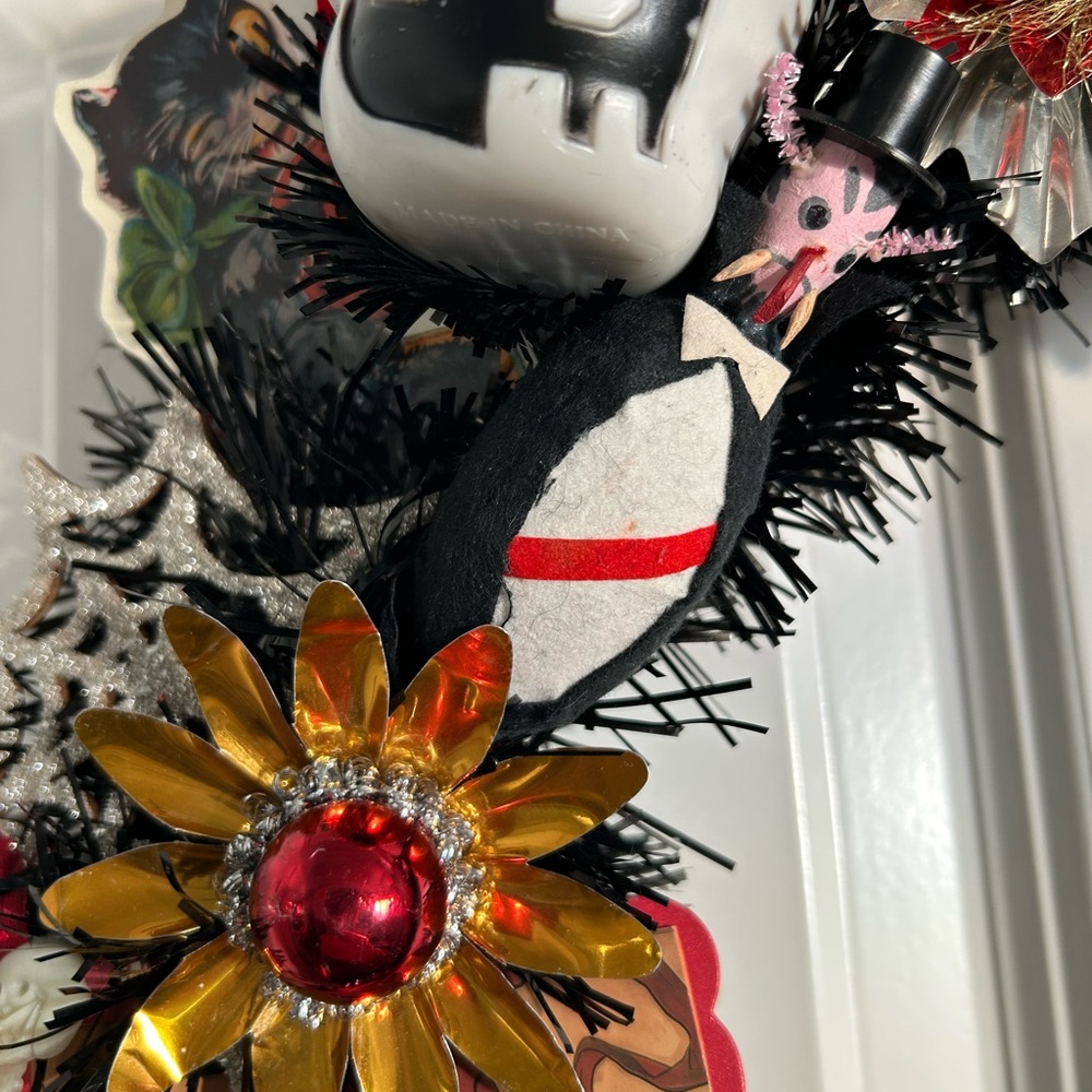Vintage Repurposed Halloween Festive Holiday Wreath - Picture 9 of 12